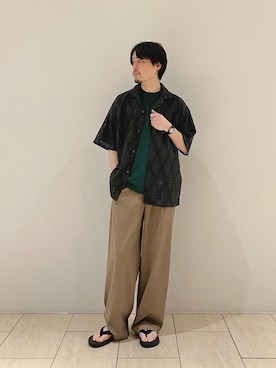 「NANO universe（ナノユニバース）のダイヤレース オープンカラーシャツ（シャツ/ブラウス、グレー系）」を使った、Hiroki.yさん（メンズ・164cm）の春コーディネート