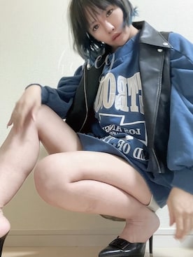 「いつもありがとうございます」｜「アイテム（ライダースジャケット）」を使った、honey🍯さん（レディース・154cm）の冬コーディネート