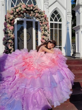 「アイテム（ドレス、ピンク系）」を使った、綠漪さん（レディース・163cm）の秋コーディネート