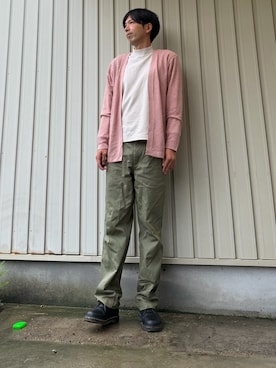 「アイテム（カーディガン/ボレロ、ピンク系）」を使った、ま・ま・まさん（メンズ・180cm）の秋コーディネート