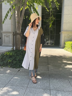 「Chez toi（シェトワ）のアイテム（シャツワンピース）」を使った、maiさん（レディース・158cm）の夏コーディネート