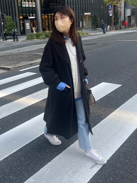 「Chez toi（シェトワ）のアイテム（チェスターコート）」を使った、maiさん（レディース・158cm）の秋コーディネート