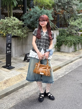 「GRAIN（グレイン）のアイテム（バッグ）」を使った、丸尾佳奈さん（レディース・158cm）の夏コーディネート