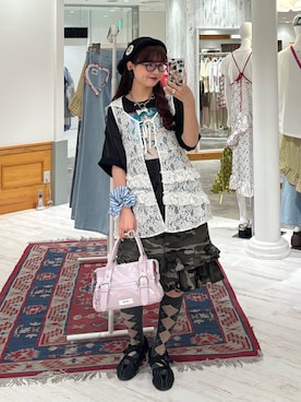 「RePRODUCTION LABEL（リプロダクションレーベル）の【RePRODUCTION LABEL / リプロダクションレーベル】アソートヴィンテージフェードTEE（Tシャツ/カットソー、ブラック系）」を使った、丸尾佳奈さん（レディース・158cm）の春コーディネート