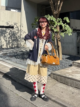 「CIAOPANIC（チャオパニック）のアイテム（パンツ）」を使った、丸尾佳奈さん（レディース・158cm）の春コーディネート