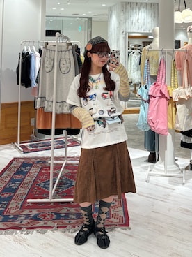 「CIAOPANIC（チャオパニック）の(2点SET)星ボーダーレイヤードロンTee（Tシャツ/カットソー、ブルー系）」を使った、丸尾佳奈さん（レディース・158cm）の夏コーディネート