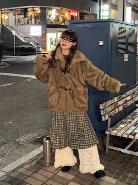 「ファーコート」｜「アイテム（その他アウター）」を使った、丸尾佳奈さん（レディース・158cm）の冬コーディネート