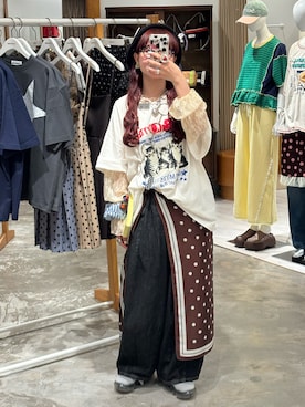 「CIAOPANIC（チャオパニック）のピグメントバンドTEE（Tシャツ/カットソー、その他）」を使った、丸尾佳奈さん（レディース・158cm）の夏コーディネート