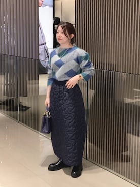 「EMPORIO ARMANI（エンポリオアルマーニ）の【エンポリオ アルマーニ】ASV Winter Urbanism カプセルコレクション スカート ナイロン 3Dキルティング風刺繍（スカート）」を使った、REIさん（レディース・156cm）の秋コーディネート