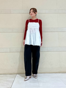 「HIMIKO（ヒミコ）の【HIMIKO】ウェーブカットフラットパンプス/661111（パンプス、シルバー系）」を使った、HIMIKO　井筒屋本店さん（レディース・152cm）の春コーディネート
