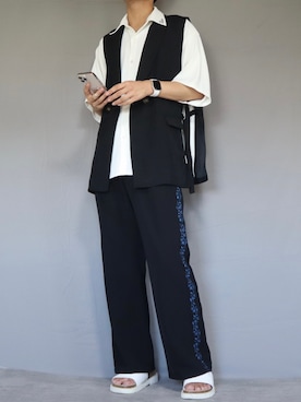 「Ellno Loset（エルノロゼット）のアイテム（ベスト）」を使った、Shinさん（メンズ・178cm）の夏コーディネート