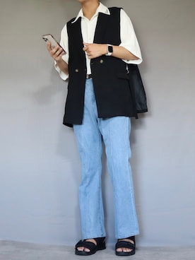 「Ellno Loset（エルノロゼット）のアイテム（ベスト）」を使った、Shinさん（メンズ・178cm）の夏コーディネート