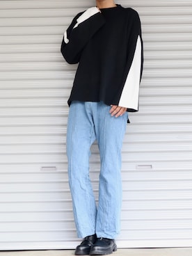 「Ellno Loset（エルノロゼット）のアイテム（ニット/セーター）」を使った、Shinさん（メンズ・178cm）の冬コーディネート