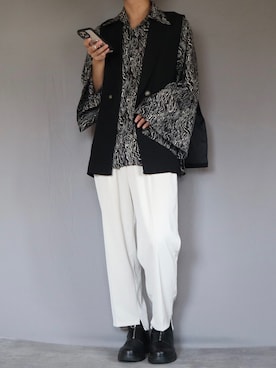 「Ellno Loset（エルノロゼット）のアイテム（ベスト）」を使った、Shinさん（メンズ・178cm）の秋コーディネート