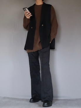 「Ellno Loset（エルノロゼット）のアイテム（ベスト）」を使った、Shinさん（メンズ・178cm）の秋コーディネート