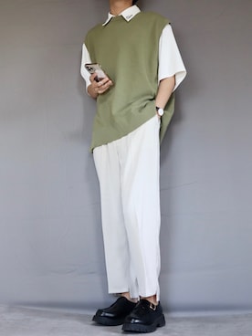 「Ellno Loset（エルノロゼット）のアイテム（ベスト）」を使った、Shinさん（メンズ・178cm）の春コーディネート