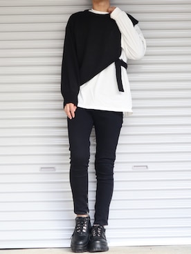 「Ellno Loset（エルノロゼット）のアイテム（ニット/セーター）」を使った、Shinさん（メンズ・178cm）の冬コーディネート