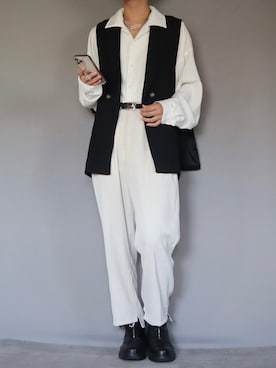 「Ellno Loset（エルノロゼット）のアイテム（ベスト）」を使った、Shinさん（メンズ・178cm）の秋コーディネート