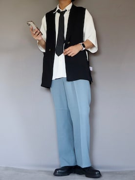 「Ellno Loset（エルノロゼット）のアイテム（ベスト）」を使った、Shinさん（メンズ・178cm）の夏コーディネート