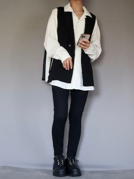 「Ellno Loset（エルノロゼット）のアイテム（ベスト）」を使った、Shinさん（メンズ・178cm）の秋コーディネート