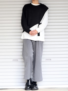 「Ellno Loset（エルノロゼット）のアイテム（ニット/セーター）」を使った、Shinさん（メンズ・178cm）の冬コーディネート