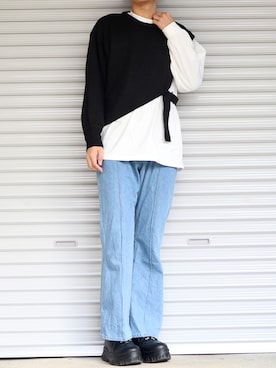 「Ellno Loset（エルノロゼット）のアイテム（ニット/セーター）」を使った、Shinさん（メンズ・178cm）の冬コーディネート