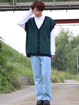 「Ellno Loset（エルノロゼット）のアイテム（ニット/セーター）」を使った、Shinさん（メンズ・178cm）の秋コーディネート