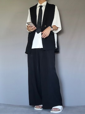 「Ellno Loset（エルノロゼット）のアイテム（ベスト）」を使った、Shinさん（メンズ・178cm）の夏コーディネート