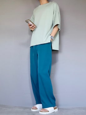 「Ellno Loset（エルノロゼット）のアイテム（スラックス）」を使った、Shinさん（メンズ・178cm）の夏コーディネート