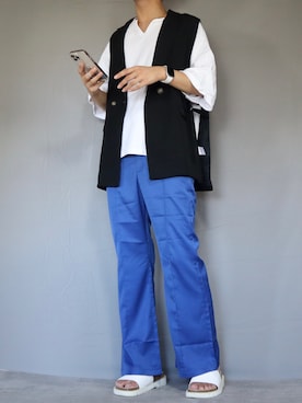 「Ellno Loset（エルノロゼット）のアイテム（ベスト）」を使った、Shinさん（メンズ・178cm）の夏コーディネート