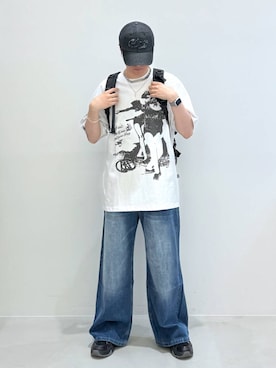「NOT4NERD（ノットフォーナード）のアイテム（Tシャツ/カットソー）」を使った、Rikutoさん（メンズ・178cm）の夏コーディネート