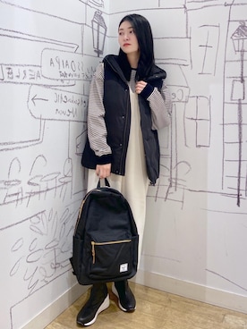 「アイテム（ダウンベスト）」を使った、natsuさん（レディース・156cm・20代）の冬コーディネート