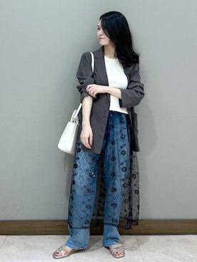 natsuさんの「セットアップ対応/麻調シアーダブルテーラードジャケット/冷感・UVカット」を使ったコーディネート