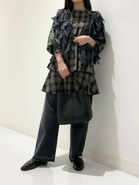 「RODE SKO（ロデスコ）のワンハンドル3WAYバッグ（ハンドバッグ）」を使った、minmi.さん（レディース・165cm）の秋コーディネート