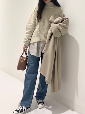 「URBAN RESEARCH（アーバンリサーチ）のバンドカラーコットンストライプシャツ（Tシャツ/カットソー）」を使った、minmi.さん（レディース・165cm）の冬コーディネート