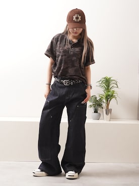 「1111clothing（ワンフォークロージング）のジュエリー スタッズ ベルト / Jewelry Stud Belt（ベルト、ブラック系）」を使った、BIG CITY MARKETさん（レディース・153cm）の夏コーディネート