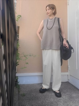 「UNIQLO（ユニクロ）のコットンツイルタックベルテッドパンツ（その他パンツ）」を使った、yukikiさん（レディース・170cm・50代）の夏コーディネート