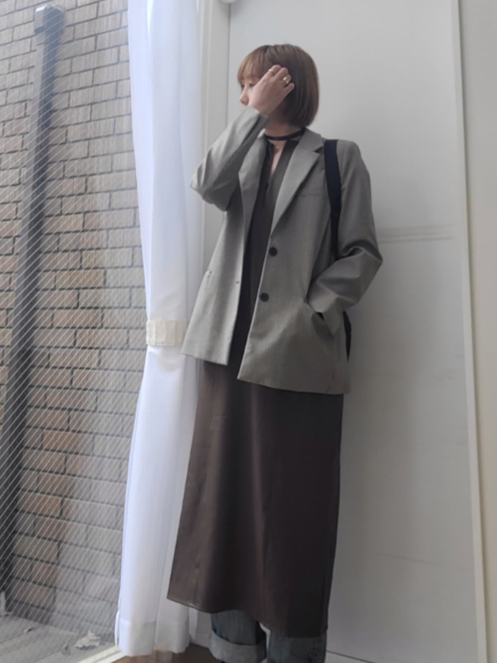 「アラフィフ、カジュアルコーデ、ブラウンコーデ」｜「Aunt Marie'sのVネックロングジャンスカ（ジャンパースカート、ブラウン系）」を使った、yukikiさん（レディース・170cm）の夏コーディネートの1枚目の写真