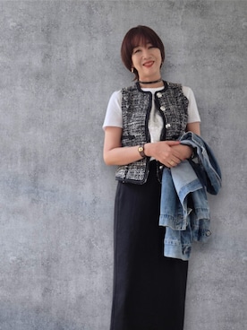 「UNIQLO（ユニクロ）のボアスウェットスカート（スカート、ブラック系）」を使った、yukikiさん（レディース・170cm）の春コーディネート