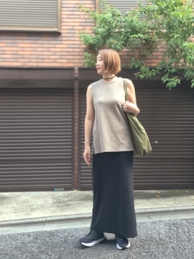 「CANAL JEAN（キャナルジーン）のEl mar　レーヨン天竺ロングスカート（スカート）」を使った、yukikiさん（レディース・170cm）の秋コーディネート