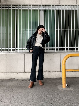 「MURUA（ムルーア）のアイテム（テーラードジャケット）」を使った、飯村 美沙さん（レディース・156cm）の秋コーディネート