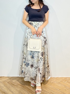 「MERCURYDUO（マーキュリーデュオ）のアコーディオンスクエアBAG（ハンドバッグ）」を使った、kaho さん（レディース・151cm）の春コーディネート