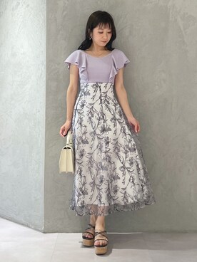 「MERCURYDUO（マーキュリーデュオ）のアコーディオンスクエアBAG（ハンドバッグ）」を使った、kaho さん（レディース・151cm）の春コーディネート