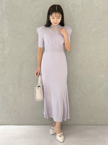 2WAYオーガンジードッキングラッフルニットワンピース｜マーキュリー