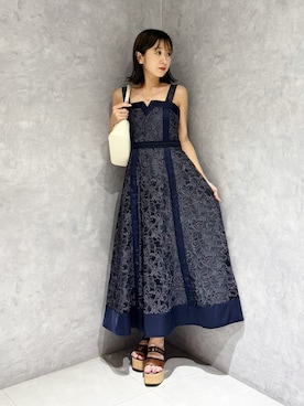 「MERCURYDUO（マーキュリーデュオ）のカットワークレースキャミワンピース（ワンピース、ブルー系）」を使った、kaho さん（レディース・151cm）の夏コーディネート