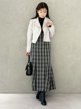 「MERCURYDUO（マーキュリーデュオ）のアイテム（ライダースジャケット）」を使った、kaho さん（レディース・151cm）の秋コーディネート
