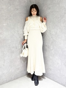 ツイードニットカーデドッキングマーメイドニットワンピース