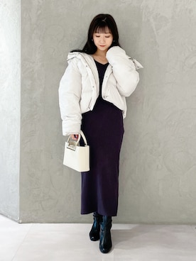 「MERCURYDUO（マーキュリーデュオ）のアイテム（ダウンジャケット/コート）」を使った、kaho さん（レディース・151cm）の秋コーディネート