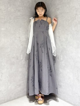 「MERCURYDUO（マーキュリーデュオ）のリネンライクショルダーリボンキャミワンピース（ワンピース、グレー系）」を使った、kaho さん（レディース・151cm）の春コーディネート