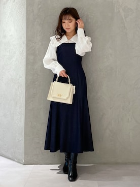 「MERCURYDUO（マーキュリーデュオ）のアコーディオンスクエアBAG（ハンドバッグ）」を使った、kaho さん（レディース・151cm）の冬コーディネート